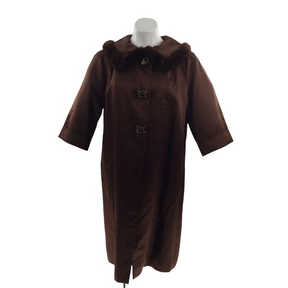 Vintage 1920s Art Deco Fur and Silk chocolate Brown Coat - Picture 15 of 16